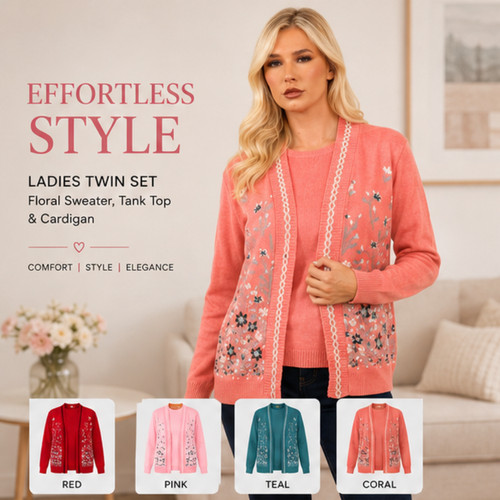 Ladies twin set - floral, sweater