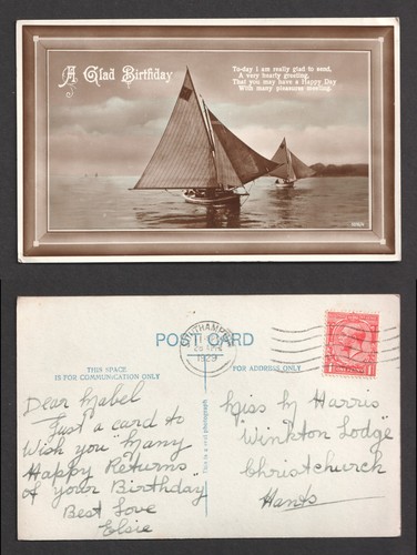 Rppc glad birthday - rppc, yacht