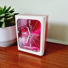 Vintage Rhythm Atomic Space Age Alarm Clock Japan 3HA001 Red Mid Century Clock