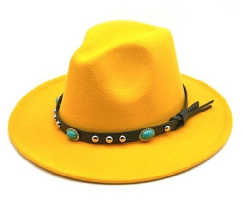 Yellow wide brim - fedora, hat