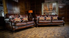 VICTORIAN STYLE ANTIQUE TAN BROWN LEATHER CHESTERFIELD SUITE 3 & 2 SEATER SOFAS