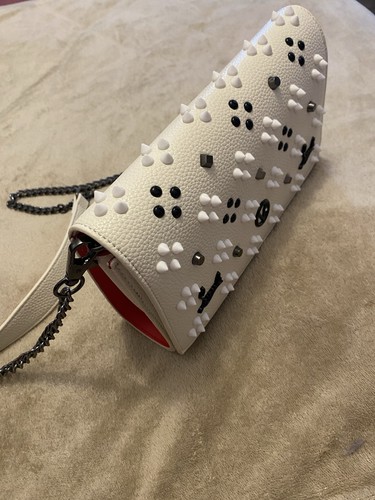 White leather studded flap - leather,