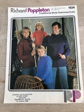 Vintage Richard Poppleton Knitting Pattern  1634 Guernsey 5 ply sweater