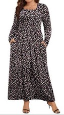 WOMENS LONG SLEEVE MAXI DRESS LOOSE LONG DRESSES WITH POCKETS Size 8-10 Floral