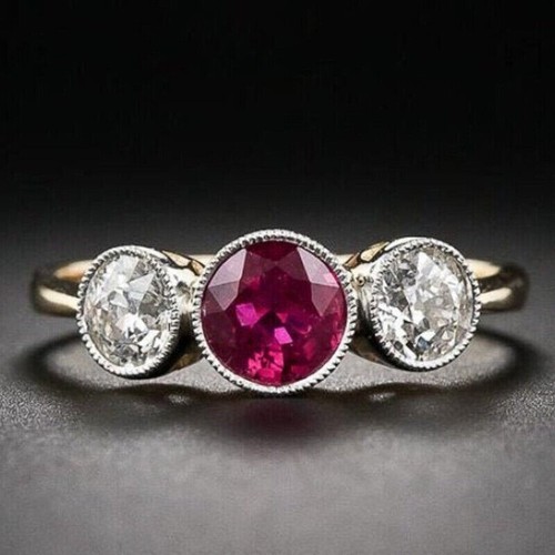 Three stone 2ct round ruby - 2ct,