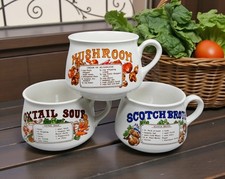 Vintage Soup Recipe Mugs Set of 3 – 1970s 400ml Ceramic Soup Cups – VGC