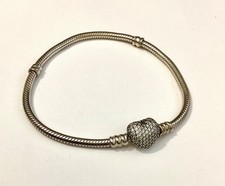 Pandora Silver Snake Chain Heart Clasp Bracelet Length 19.5 cms VGC s925 ALE 
