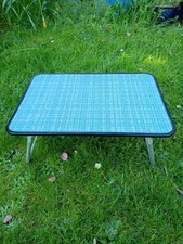 Vintage Low Folding Table Camping Portable Blue TV Dinner Bed Tray Camper