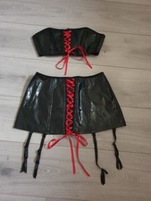 BNWOT Black PVC Bra Top & Suspender Skirt Set Free Size 8-10