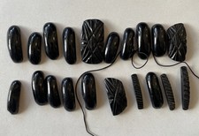 Antique Victorian Carved Whitby jet Black Bead Stretch Bracelet For Restoration