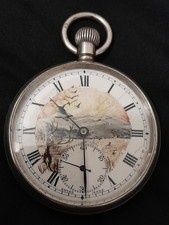 Roamer E.W.C .co silver pocket watch hand painted dial eclipse 50mm case works