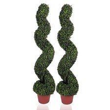 Outdoor Artificial Topiary Spiral Trees Pair Twist Home Garden Boxwood Plants