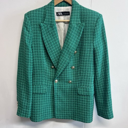Zara blazer green tweed - zara,
