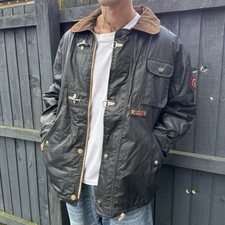 Vintage 90s Cotton Industries Fireman Clasp Faux Leather Lined Jacket- XL