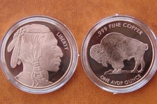USA 1oz .999 Fine Copper Indian Head Buffalo round, in capsule.
