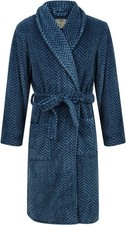 John Christian Men's Warm Fleece Dressing Gown, Blue XL, Herringbone 
