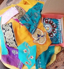 Mixed Selection Of 10 Saree / Sari Snippets. Slow Stitching,  Junk Journaling.