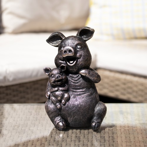 Bronze piggy pair - bronze, garden