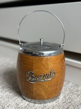 Vintage Mid Century Wooden Biscuit Barrel / Canister With Ceramic Liner 70’s