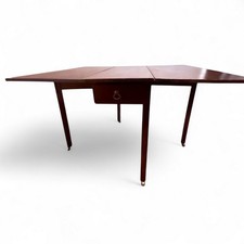 Antique George III Mahogany Drop Leaf Dining Table on Brass Castors with Drawers