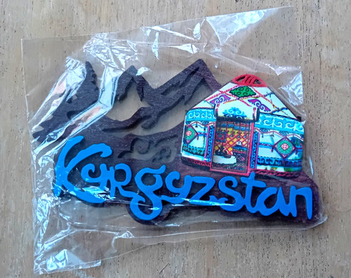 Kyrgyzstan wooden magnet with