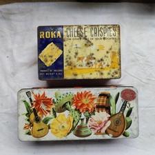 Empty tins - Roka cheese crispies, Parkinson's Mexican biscuit assortment