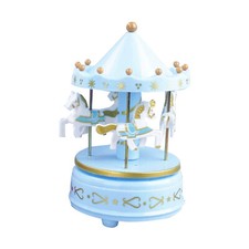 Musical Merry Go-Round Four Horse Carousel Wind-Up Music Box Decor Ornament Gift