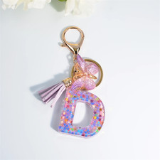 A-Z Sequin Letter Keychain Women Initial Tassel Butterfly Pendant Bag Car Charm