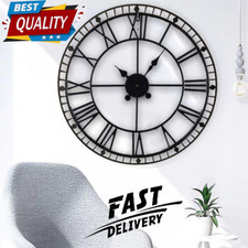 88cm Extra Large Roman Numerals Skeleton Wall Clock Big Metal Open Face Round UK