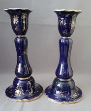 ANTIQUE PAIR OF MASON'S IRONSTONE MAZARINE BLUE CANDLESTICKS C1835