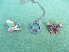 Jewellery ENAMEL BIRD BROOCH Silver BUTTERFLY NECKLACE & BUTTERFLY BROOCH