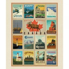 Destinations Canada Travel Posters Quebec Banff Ottawa 36x44 Cotton Fabric Panel