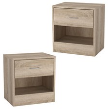 Set of 2- Small Modern Single Drawer Wooden Bedside & Nightstand Storage Table