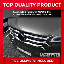 FITS MERCEDES SPRINTER 2018> W907 POLISHED 6PC FRONT GRILLE RADIATOR TRIM CHROME