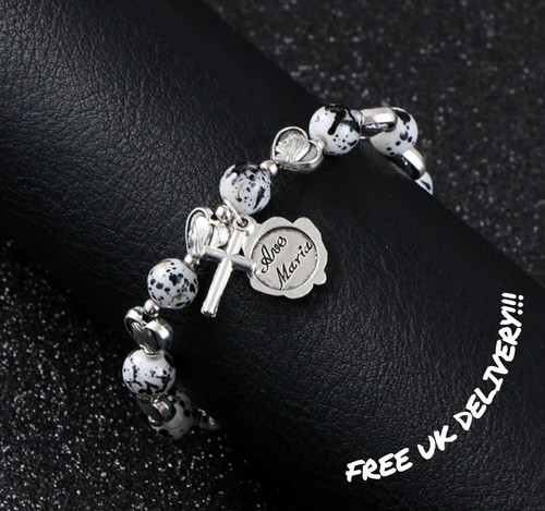 White rosary bracelet catholic - bracelet,
