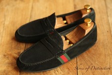 Gucci Black Suede Ribbon Bit Shoes Loafers Mens UK 7 G EU 41 US 8