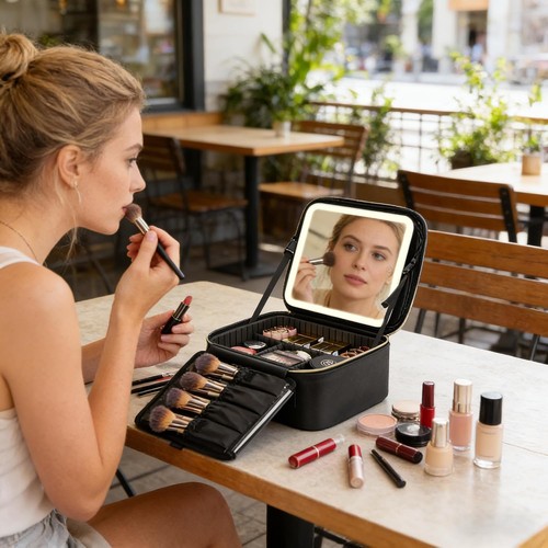 Travel makeup bag led mirror - bag,