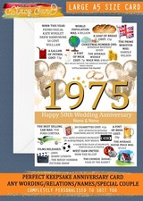 Personalised Anniversary Card Golden 50th Married in 1975 Wedding 50 Years Gold
