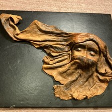 Superb Leather Female Sculptural Face Mask Handmade Vintage Art Decor 27cm width