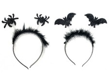 Black Feather Tinsel Spider / Bat Antennae Boppers Halloween Party Headband UK