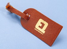 Brown Leather Luggage Tag QE2 Liner Branded Gold Logo Collectable 9 x 4.5cm RARE