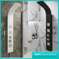  Thermostatic Shower Panel Column Tower With Body Jets Twin Head Bathroom Shower