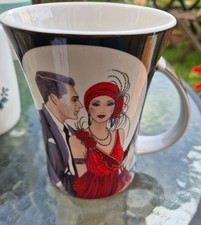 Clinton Cards Art Deco Lady in Red  & Gman in Suit Porcelain Mug unused