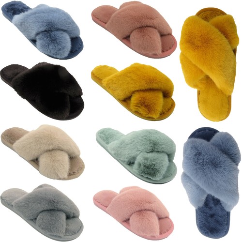 Ladies furry slippers womens - ladies,