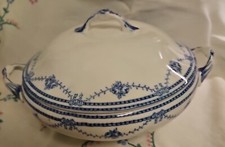 Vintage John Tams Ware Roseace Tureen & Gravy Boat Blue And White