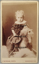 CDV GIRL RIDING ROCKING HORSE SIDE SADDLE TWYNHAM MANCHESTER ANTIQUE PHOTO