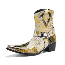 Mens Cowboy Boot Genuine Leather Fashion High Top Boots Metal Toe Western Boots