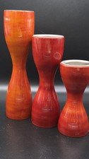 Set of 3 Red Wood Candlesticks