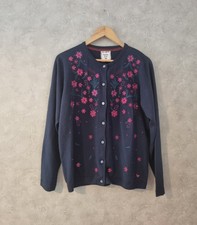 COUNTRY ROSE Size M Medium 12-14 Navy Blue Embroidered Cardigan Button Up Pink