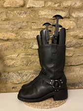 Vintage Akoury Womens Black Harness Biker Leather Cowboy Boots UK 6 Mid Calf